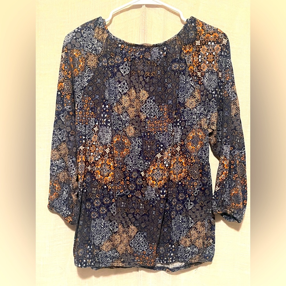 Michael Kors Navy and Orange Patterned Blouse - Picture 2 of 5